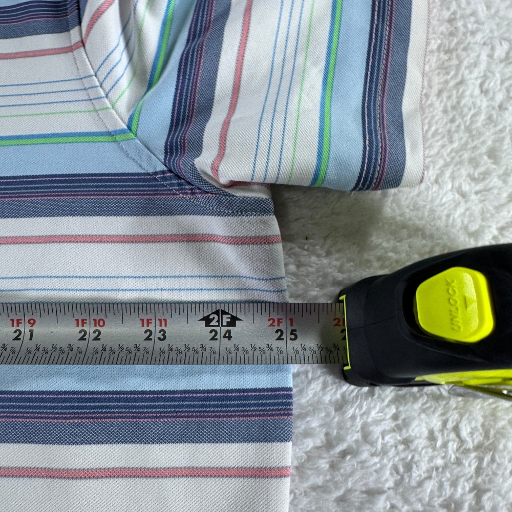 Johnnie-O Polo Shirt Mens XL Striped Blue White Surfer Green Pink Casual Golf - Picture 6 of 9